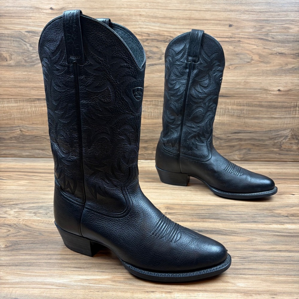 Ariat Heritage Mens 10.5D Black Deertan R Toe 13" Western Boots 10002218
